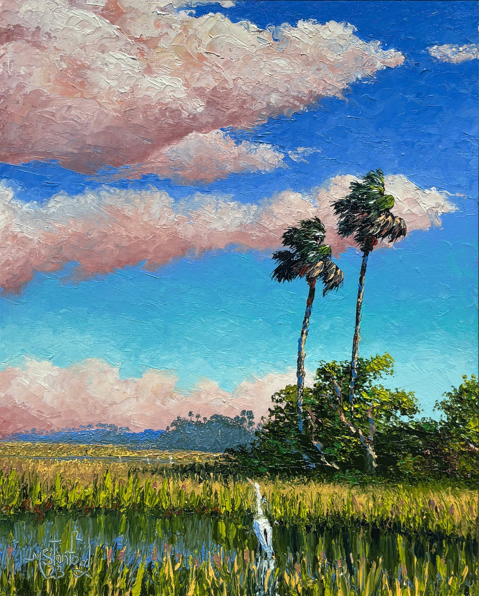 Mark Stanford, Florida Highwaymen Legacy Painting, 20 x 16 — Cotton Candy Weather Over the Marsh (1 of 5)