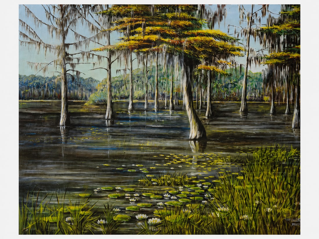 Signed “H.H. Smith, Super Jumbo Florida Landscape; Dated 1944, 36 x 47 Old Florida Backwater (1 of 5)