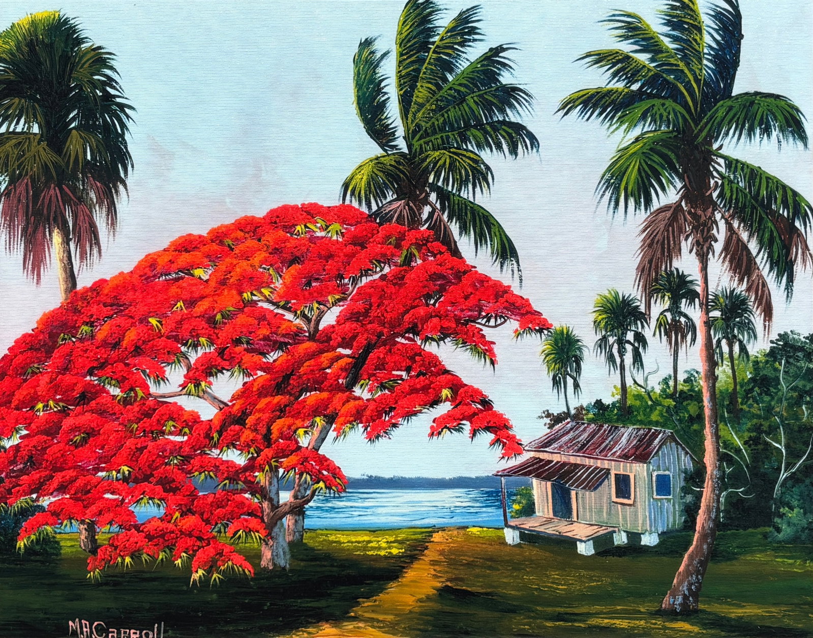 Mary Ann Carroll, Florida Highwaymen Giclée on Canvas, 16 x 20 — Poinciana by the River Shack (1 of 5)