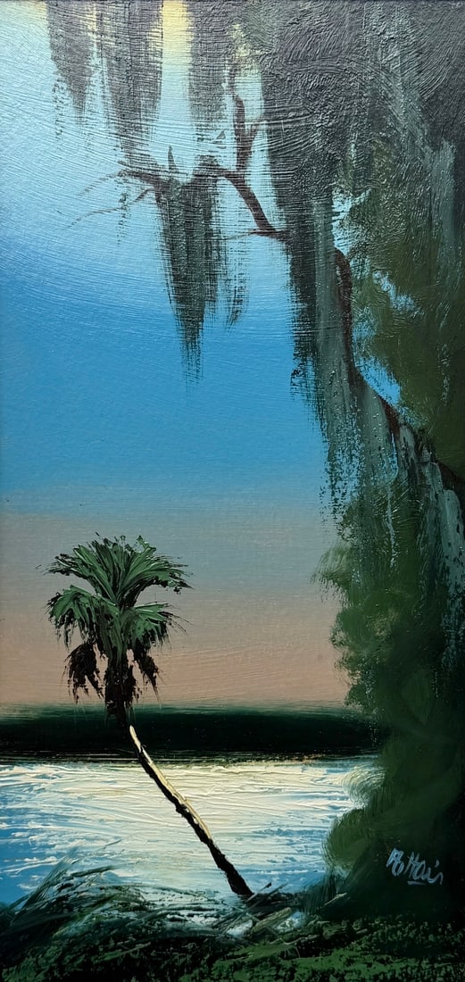 Alfred Hair Florida Highwaymen Painting 23 x 11 Moonlight Splinters the Water (1 of 5)
