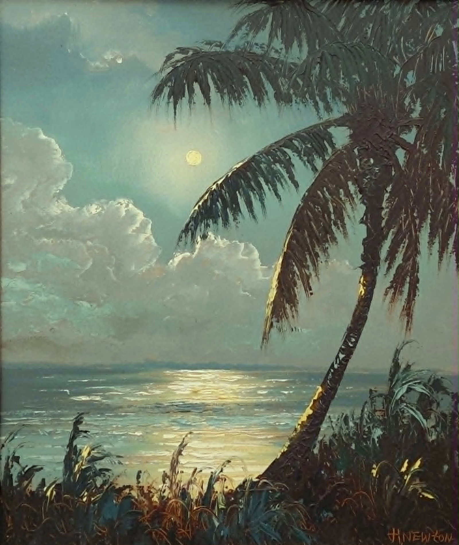 Harold Newton Highwaymen Painting 24x20 'Moonlit Waters' - Early palette knife piece (1 of 4)