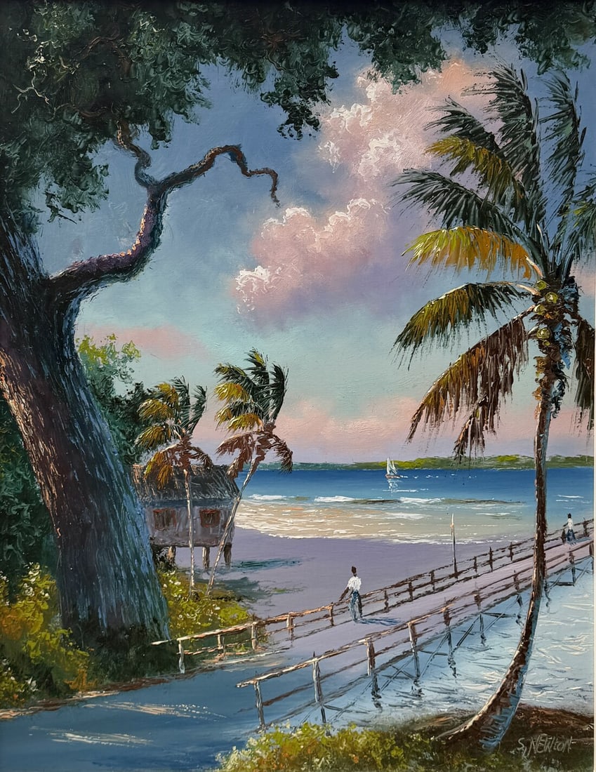 Sam Newton Florida Highwaymen Painting 22 x 17 Crossing Wabasso Beneath Purple Skies (1 of 5)