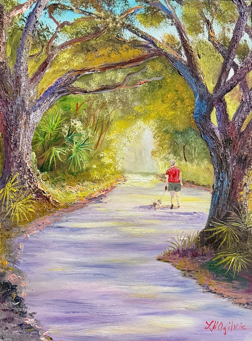 Larry H. Ogilvie Florida Painting 12x16 A Walk Beneath the Great Oaks: Larry H. Ogilvie Oil on canvas Painting Dimensions: 12 x 16 inches Frame Dimensions: 18 x 23 inches Larry H. Ogilvie Florida Painting 12x16 A Walk Beneath the Great Oaks A particularly inviting Florid