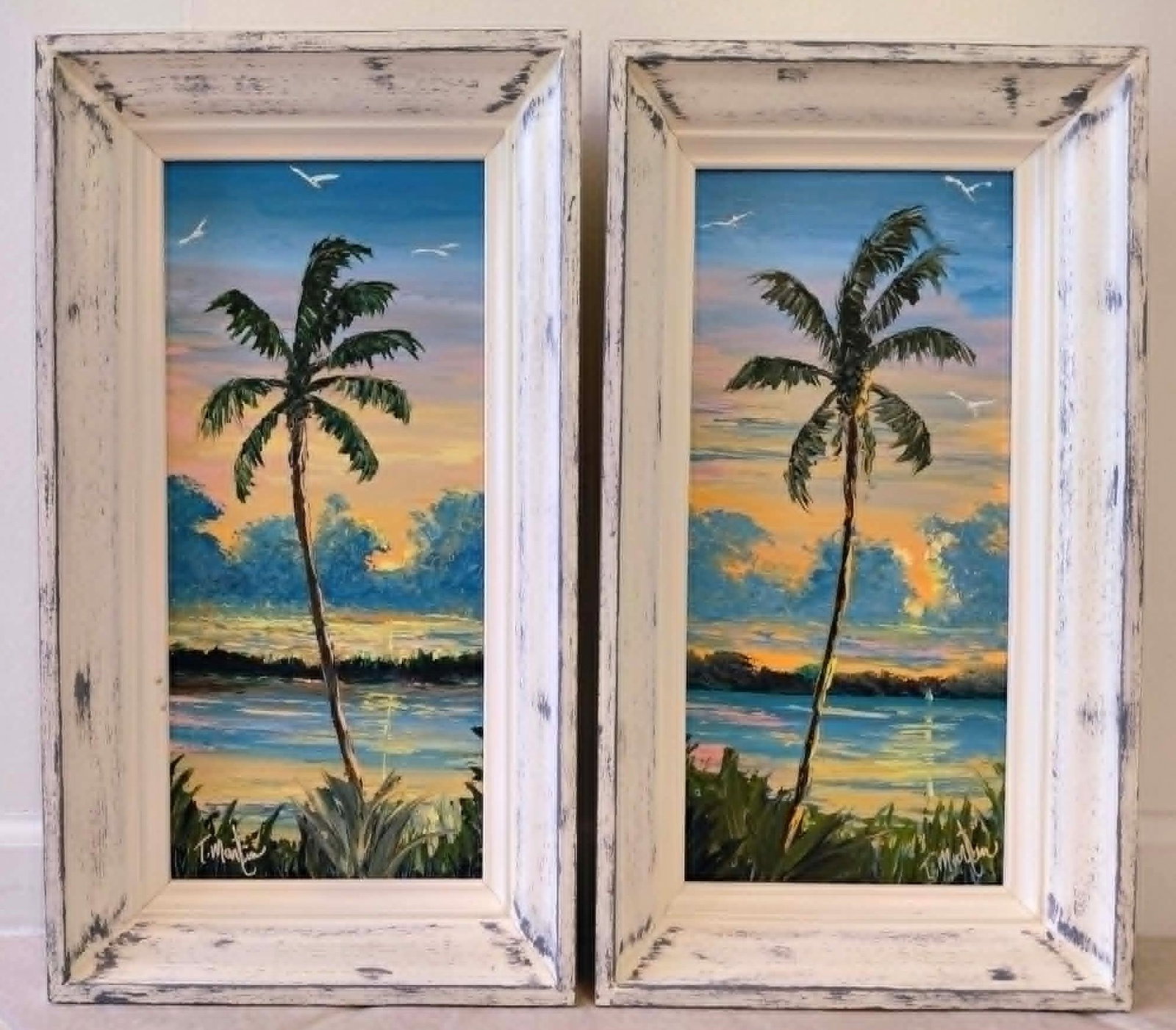 Todd Martin Highwaymen legacy Paintings 17x8 Pair 'River Palms' (1 of 6)