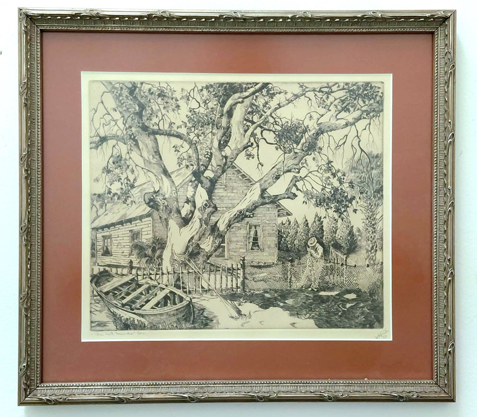 W.R. Locke Etching 9x11 'Net Menders' (1 of 5)