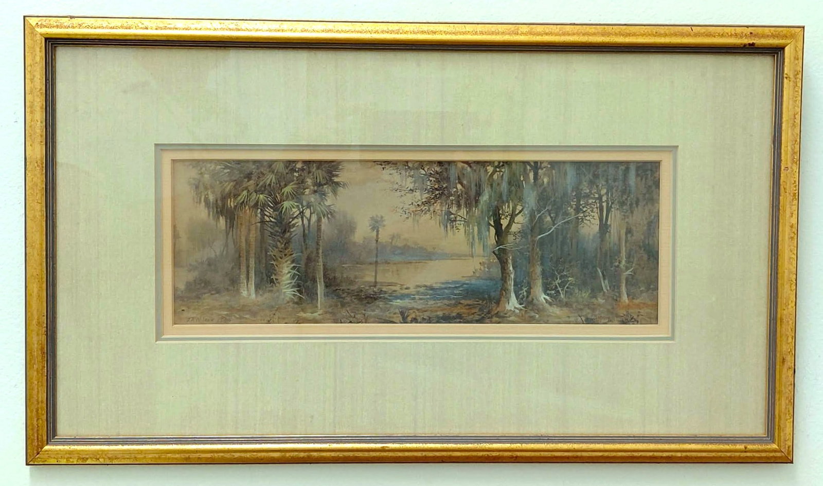 J.R. Wilcox Colored Engraving 5x13 'Florida Backwater', dated 1890 (1 of 4)