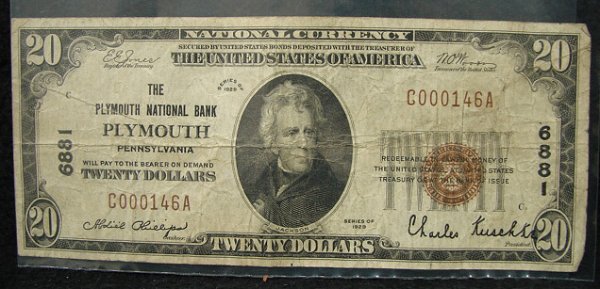 1929 $20 U.S. NATIONAL CURRENCY NOTE.