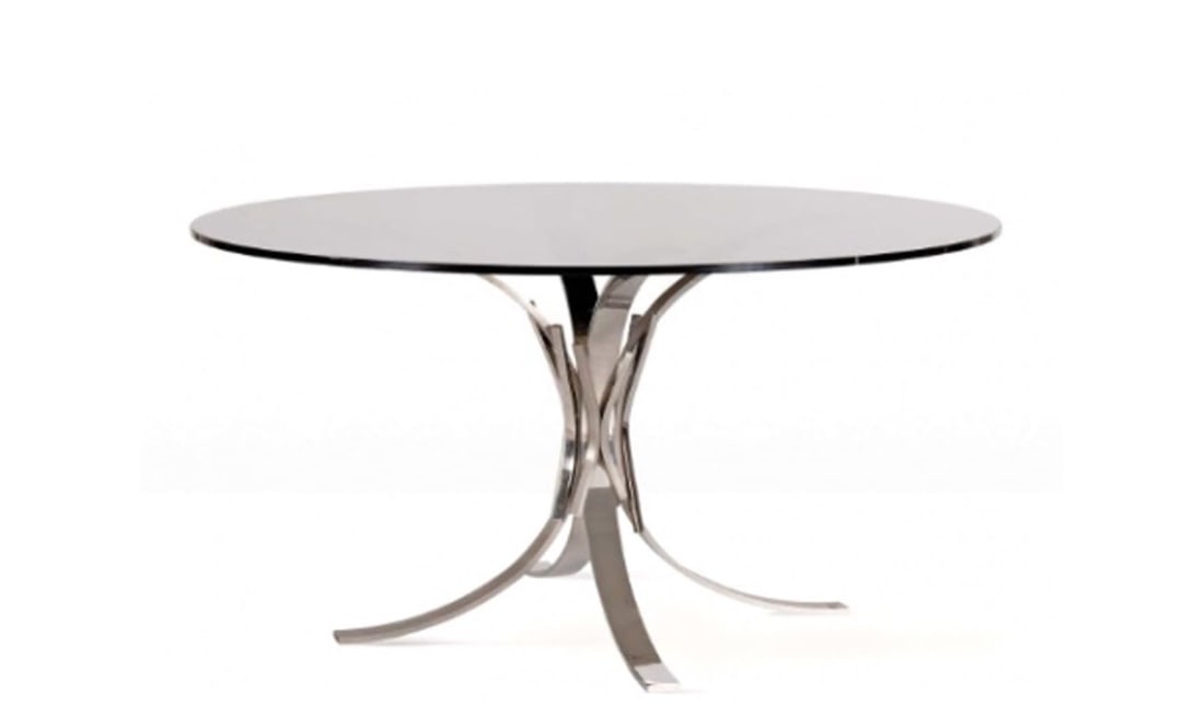Maria PERGAY Gerbe Table: Maria PERGAYSprayTableSteel and clear glassCreation date: circa 1970 H72 D120 cmA French designer of Moldavian origin born in 1930, Maria Pergay established herself in the 1960s as a pioneer in the us