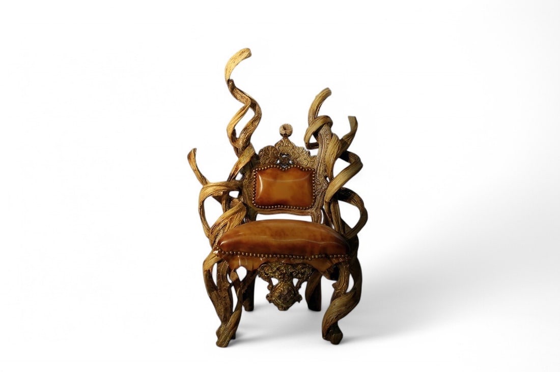 Michel HAILLARD Ostara Armchair: Michel HAILLARDOstaraArmchairWood, lianas, latex, amethysts and bronzeUnique piece, Vegan Poursuite collectionCreation date: circa 2020H130 cmA French designer born in 1959, Michel Haillard creates sp