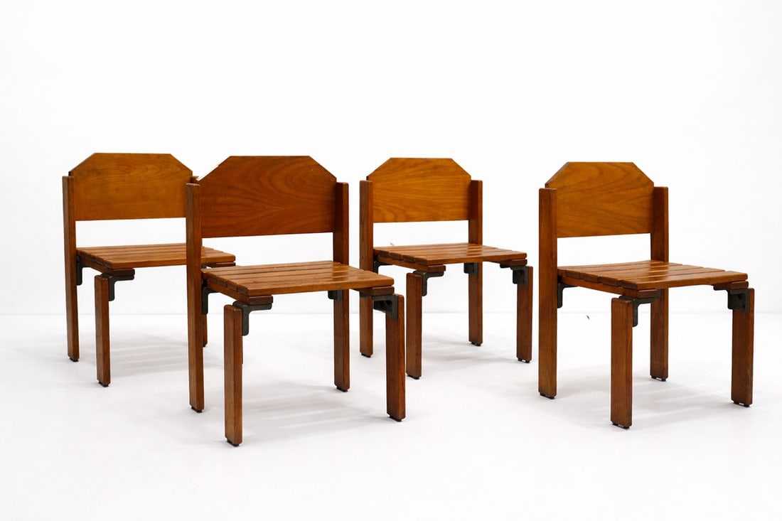 Georges Candilis (1913-1995) & Anja Blomstedt (née en 1937) .Quatre chaises à Lattes.Aluminium et (1 of 2)