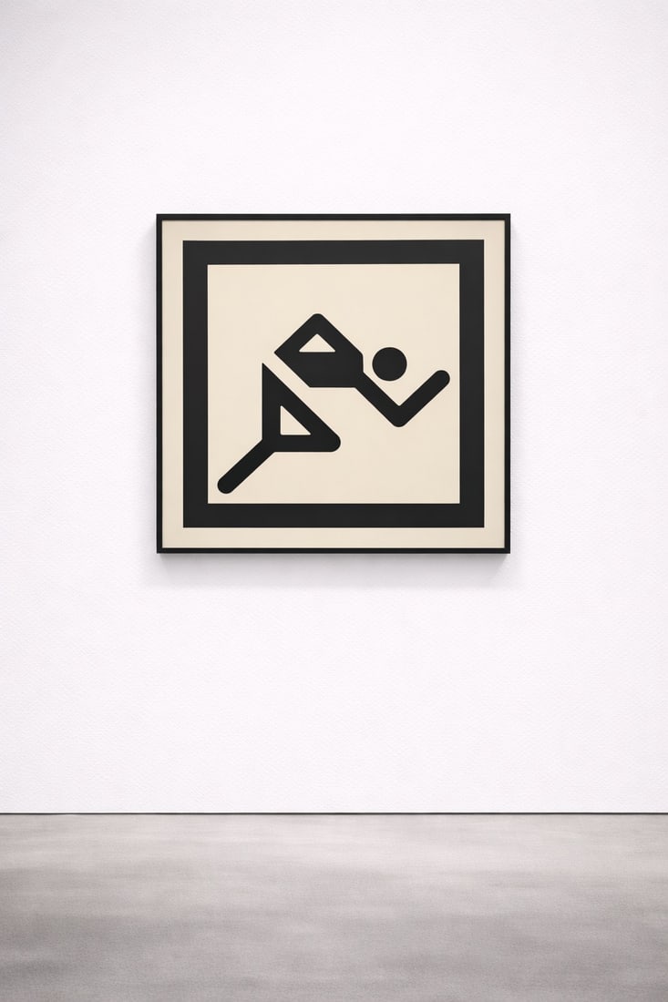 Otl Aicher.JO Munich 1972.10 Sérigraphies PICTO sur plastique souple – signalétique: Otl Aicher.JO Munich 1972.10 Sérigraphies PICTO sur plastique souple – signalétique officielle.Date de création : 1972..Non encadrée - 48 x 48 cm.Double face (recto-verso).Partie noir en plastiq