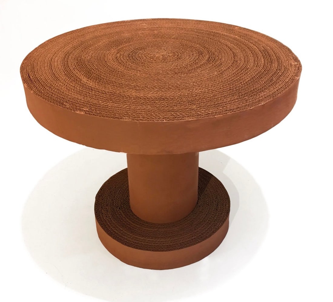 Fernando and Humberto Campana Cardboard coffee table Pedestal table or side table Painted cardboard: Fernando and Humberto CampanaCardboard coffee tablePedestal table or side tablePainted cardboardEdition: Estudio CampanaCreation date: 2009 H45 D67 cmEmblematic of the Campana brothers' material