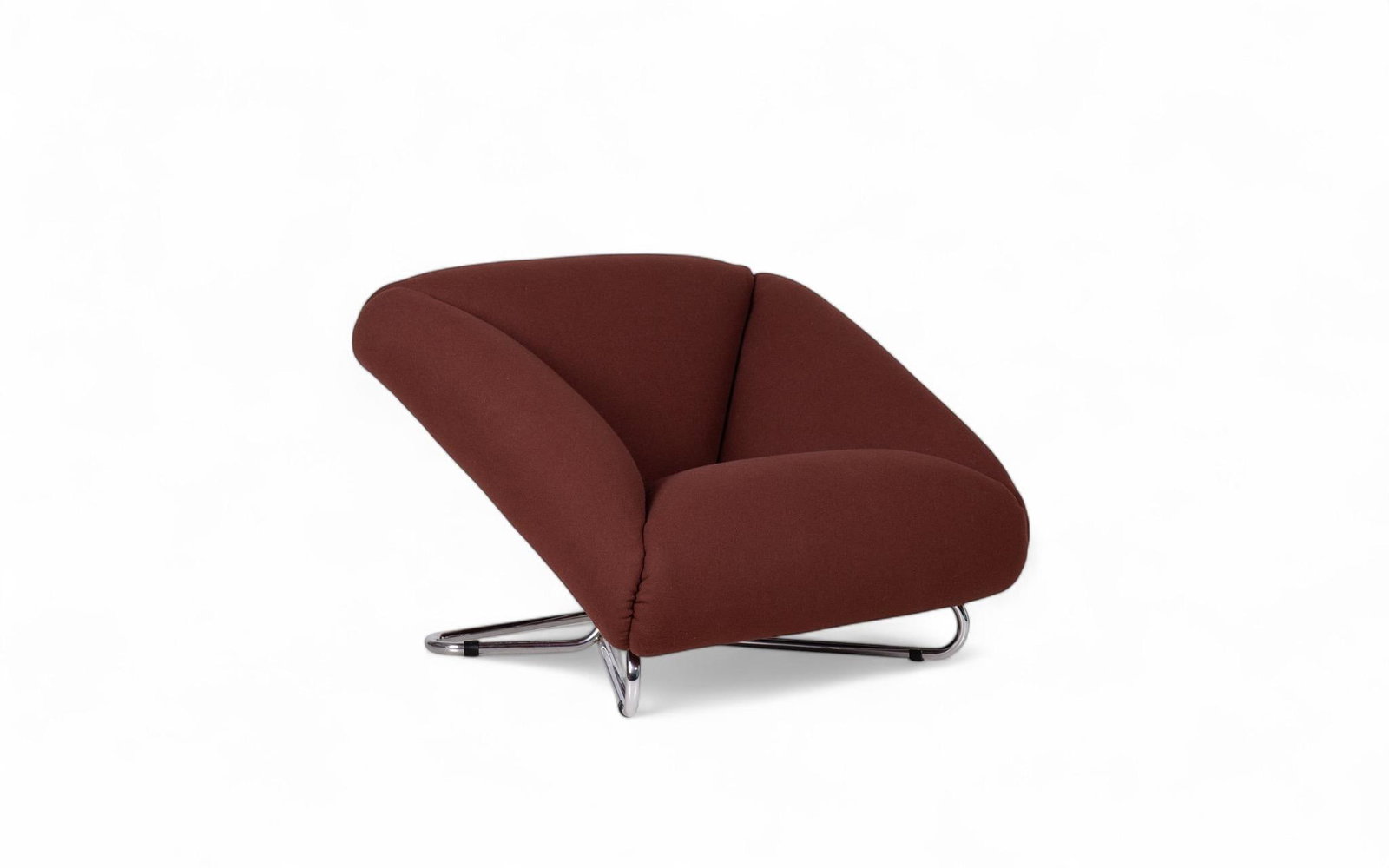 Augusto Betti Prisma Armchair Chrome-plated steel tubing, wood, polyurethane foam, Kvadrat wool: Augusto BettiPrismaArmchair Chrome-plated steel tubing, wood, polyurethane foam, Kvadrat wool blend upholsteryParadisoterrestre editionDate of creation: designed in 1971, recent modelH80 W110 D100 cm