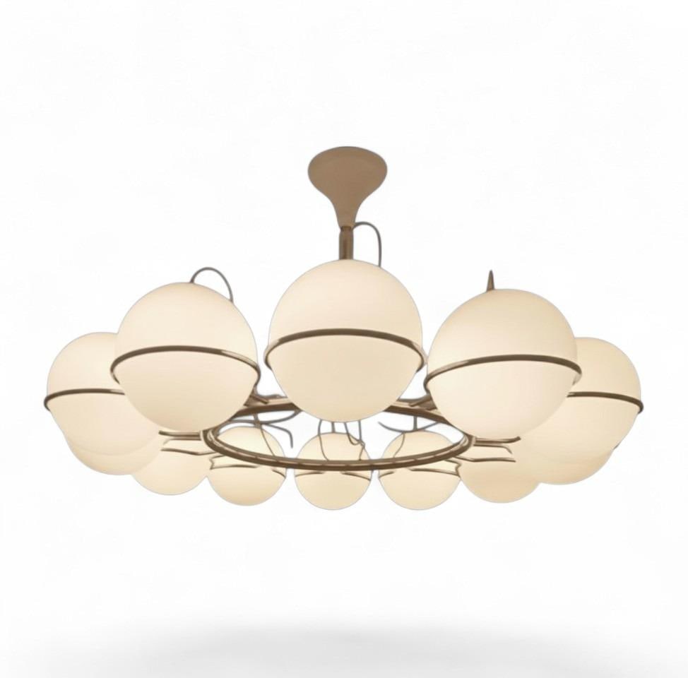 BIGLI Chandelier Metal and opal glass Year of creation: 1970 1970s edition H110 ? D148 cm: BIGLIChandelier Metal and opal glassYear of creation: 19701970s editionH110 ? D148 cm