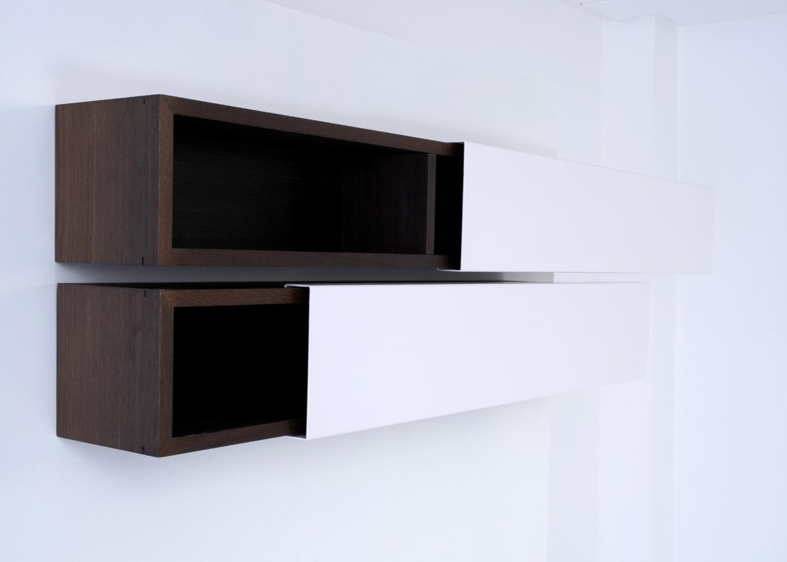 Shigeru Uchida Horizontal A Pair of shelves Wenge-stained oak, lacquered metal sliding panels (1 of 3)