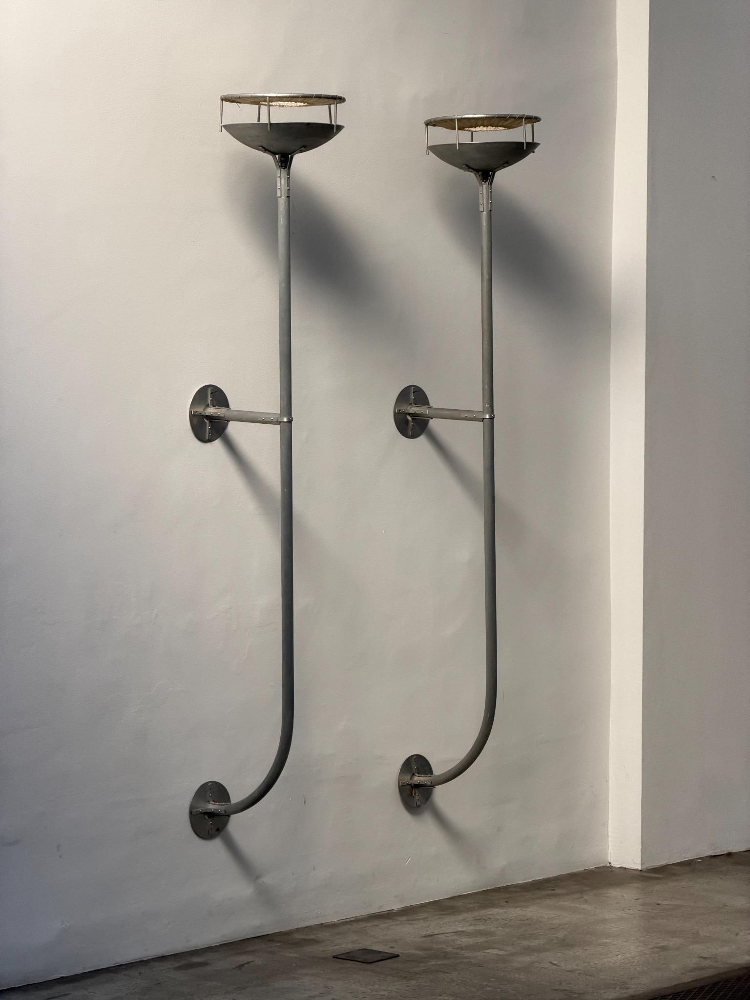 Italian design Pair of monumental architectural wall sconces Brushed aluminum, metal, and fabric (1 of 13)
