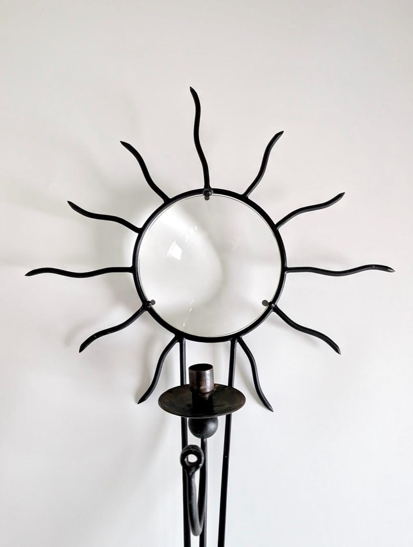 Attributed to André Dubreuil (1951-2002) Wall Lamp Steel structure, glass lens, and copper drip - 2