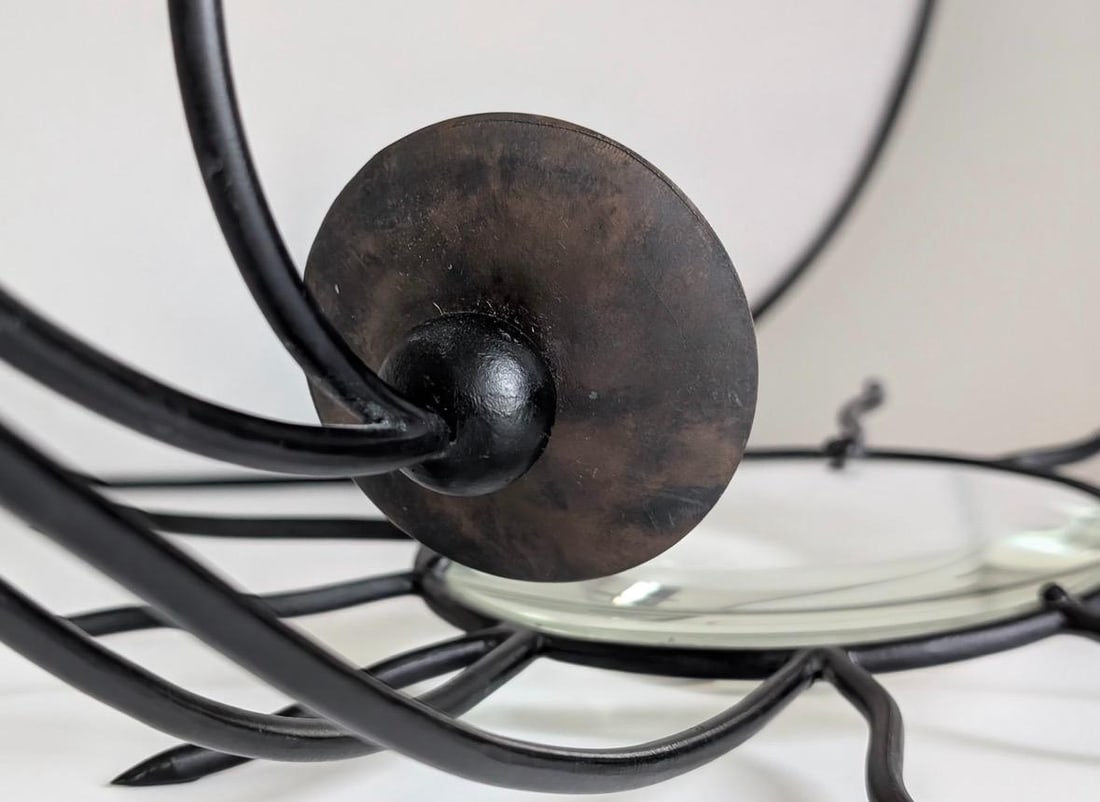 Attributed to André Dubreuil (1951-2002) Wall Lamp Steel structure, glass lens, and copper drip - 4