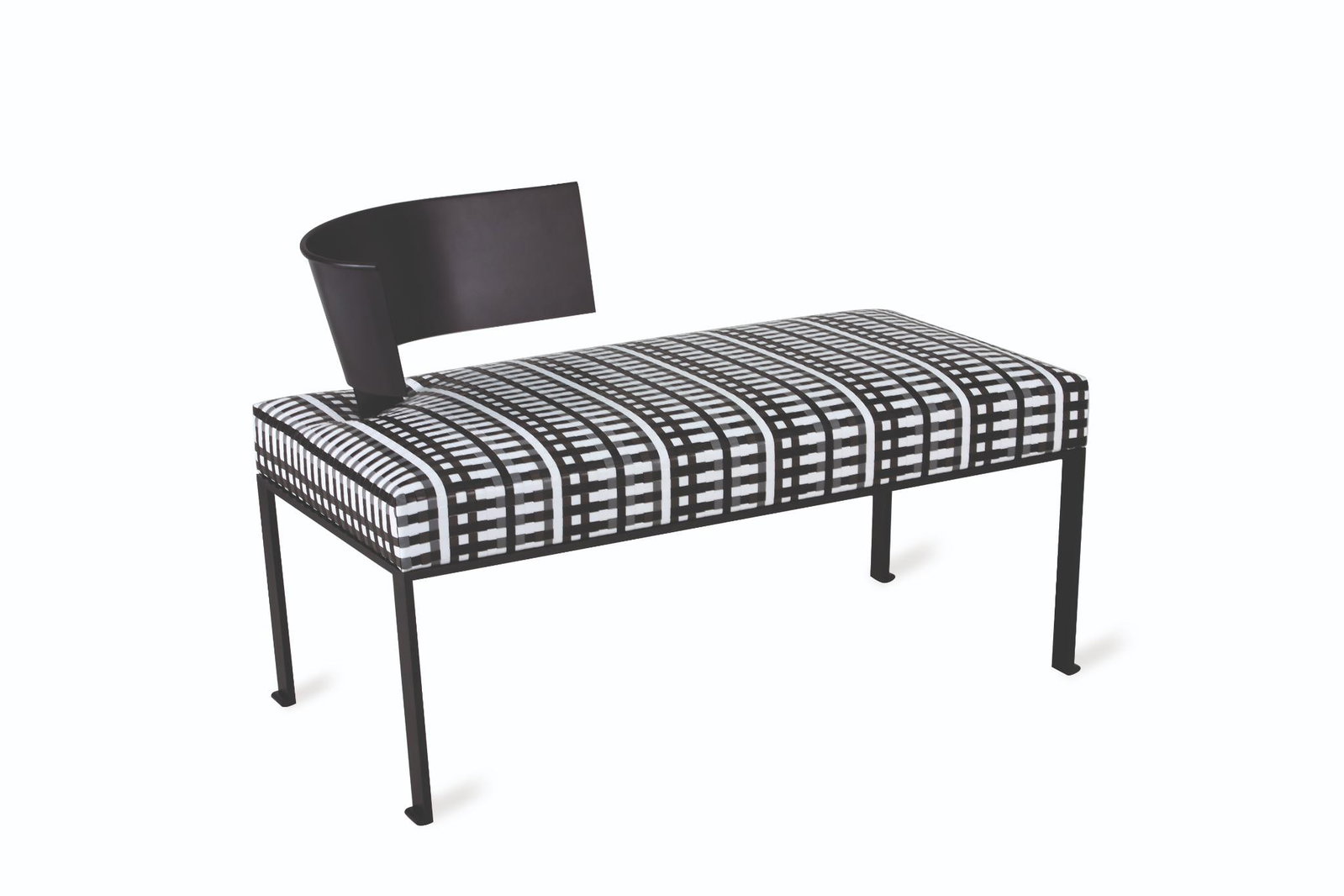 Michel Jouannet Left Bench Black patinated steel frame, upholstered seat, asymmetrical backrest: Michel Jouannet Left Bench Black patinated steel frame, upholstered seat, asymmetrical backrest in patinated metalMaison Pouenat EditionH72 W108 D54 SH46 cmSigns of use / discoloration of the leather