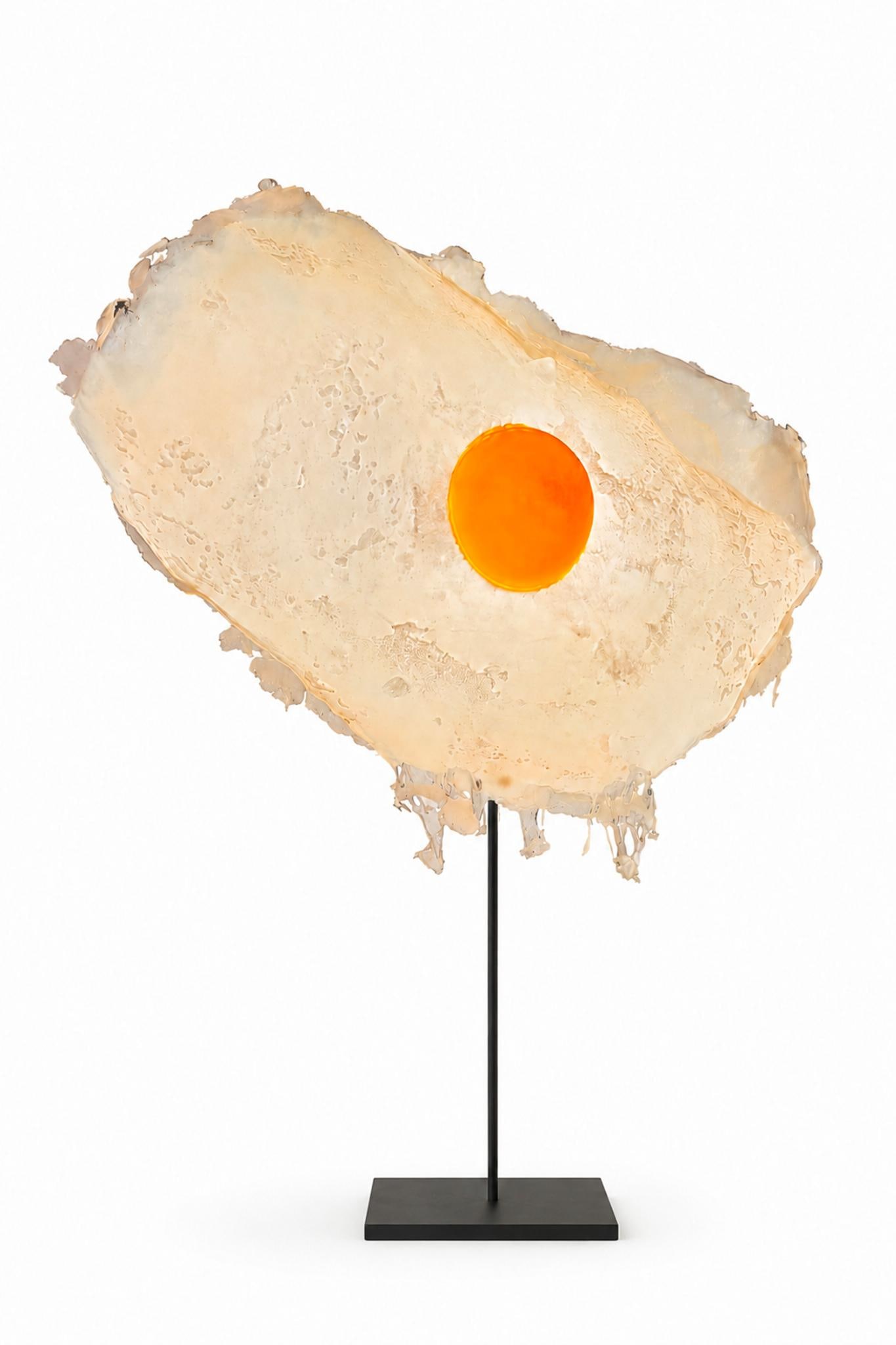 Michel Froment Egg Floor lamp Resin and metal H230 W160 cm It features an ethereal design. Its: Michel Froment Egg Floor lamp Resin and metal H230 W160 cm It features an ethereal design. Its white, irregular, and translucent form evokes molten matter, a membrane, a cloud, or a luminous shell.