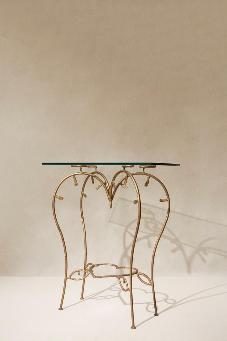 Eric Schmitt (born 1955) "Marie-Antoinette" Console Table Steel, glass For the En Attendant les: Eric Schmitt (born 1955) "Marie-Antoinette" Console TableSteel, glassFor the En Attendant les Barbares gallery Limited edition of 20, numbered 5/20Monogrammed "ES," and the gallery's stamp Date of