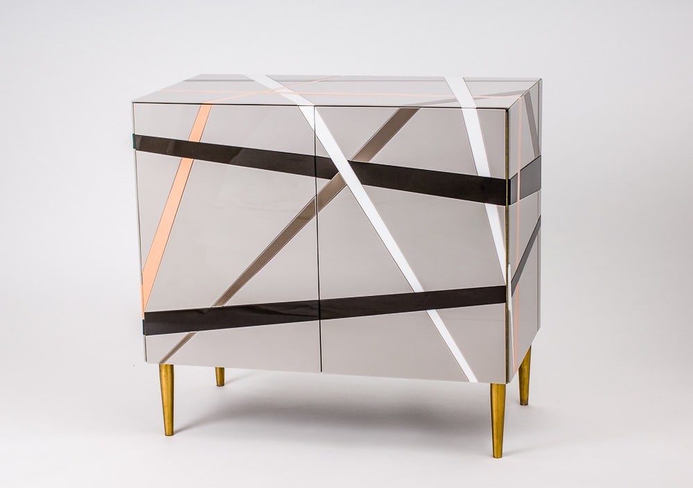 Roberto Giulio Rida (1943) Shanghai Chest of drawers Wood covered with opal glass, solid brass: Roberto Giulio Rida (1943)Shanghai Chest of drawers Wood covered with opal glass, solid brass One-of-a-kind piece Signed "R.G.RIDA" with engraved logo on the backH80 W85 D48 cm