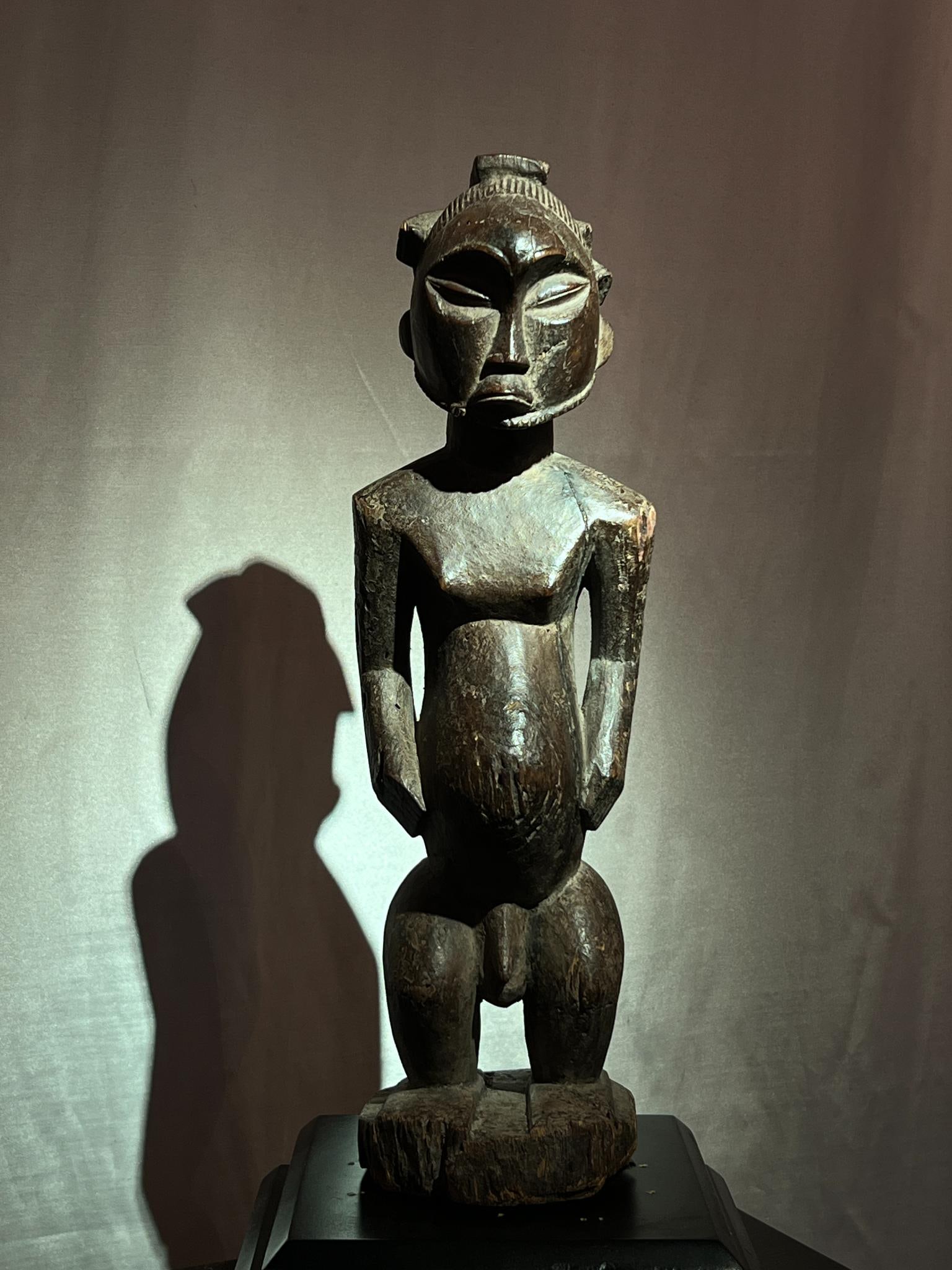 Hemba Ancestor Statue Sculpture Heavy wood with a dark brown patina and a crusty surface in places (1 of 6)