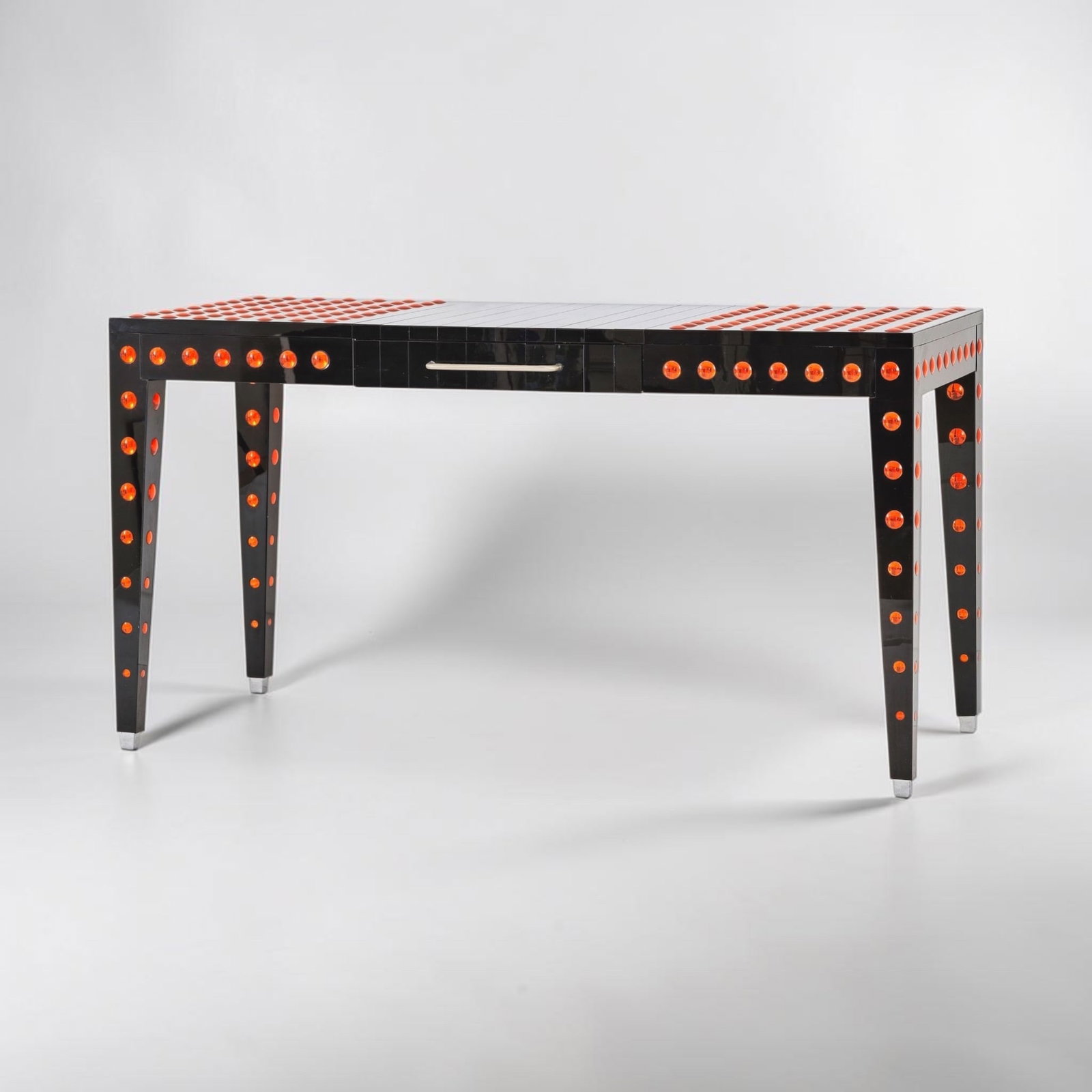 Roberto Giulio Rida (1943) Ade Desk Tinted glass, glass, wood, and chrome-plated metal One-of-a-kind: Roberto Giulio Rida (1943)AdeDeskTinted glass, glass, wood, and chrome-plated metalOne-of-a-kind pieceDate created: 2011H 76 W 141 D 65 cm