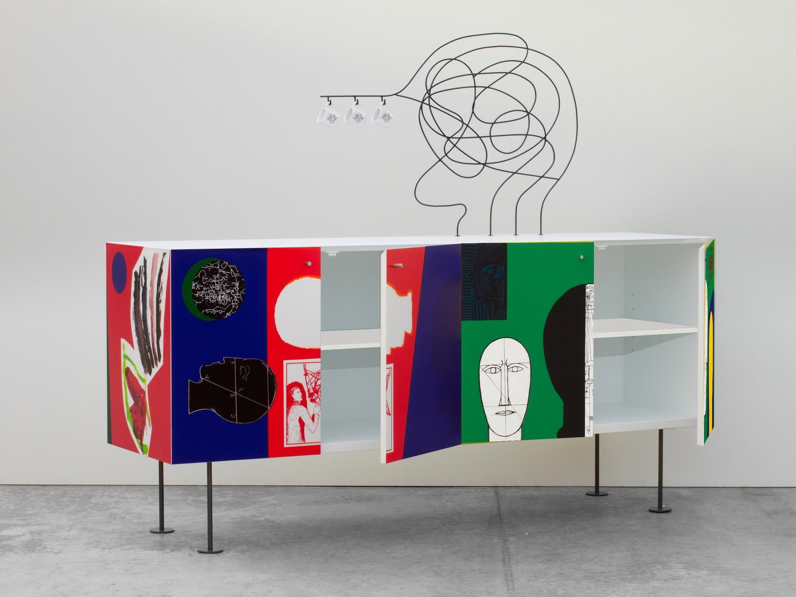 Mimmo Paladino Mobilo Buongiorno Lacquered wood, metal, ceramic, crystal Limited edition of 49: Mimmo PaladinoMobilo BuongiornoLacquered wood, metal, ceramic, crystalLimited edition of 49 piecesDate of creation: circa 2020H165 W200 D50 cm Subject to an additional 5.5% VATFour-door lacquered