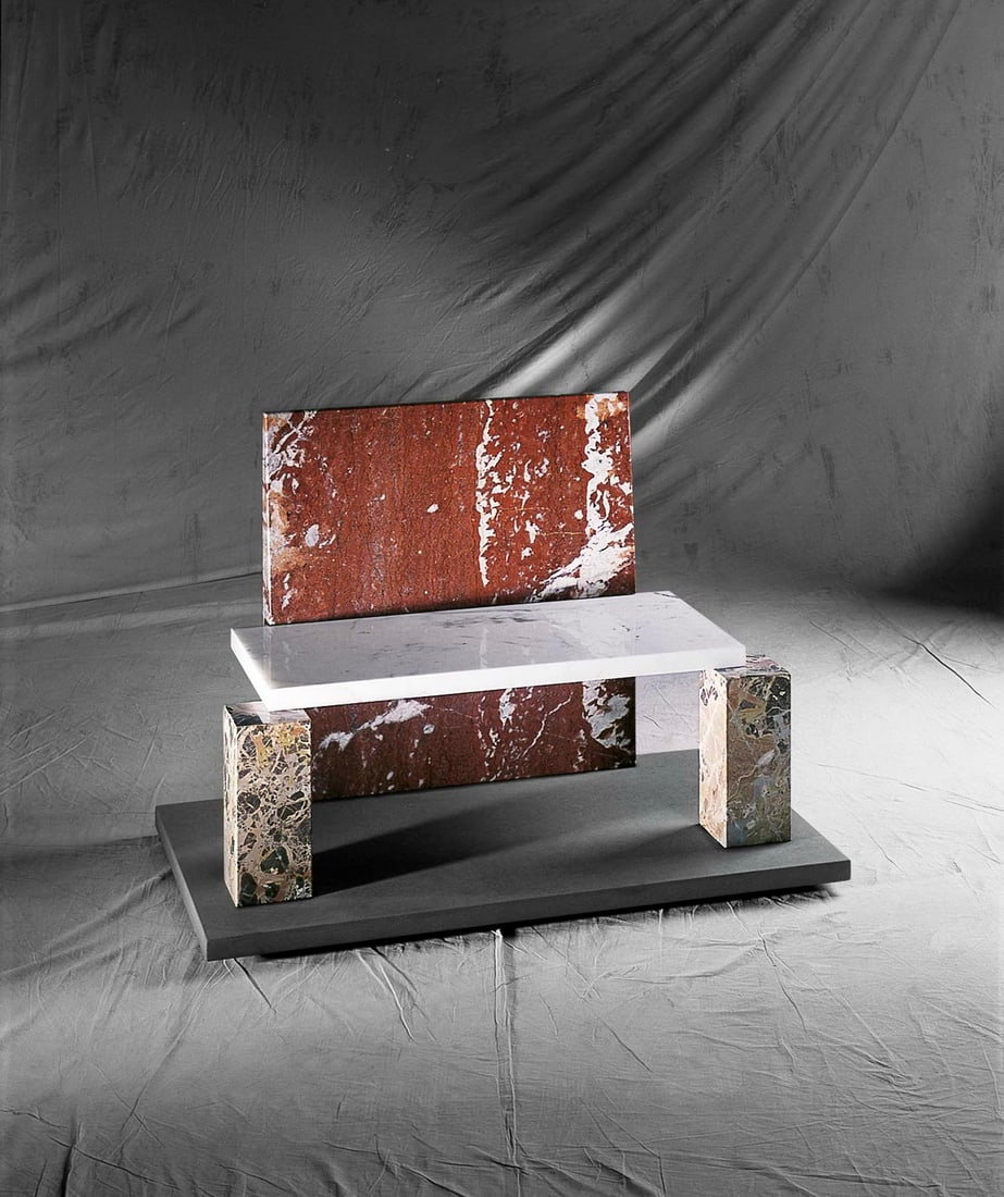 Ettore Sottsass Hidebarad Seat Polychrome marble H79 W117 D66 cm 280 kg: Ettore Sottsass Hidebarad SeatPolychrome marble H79 W117 D66 cm 280 kg