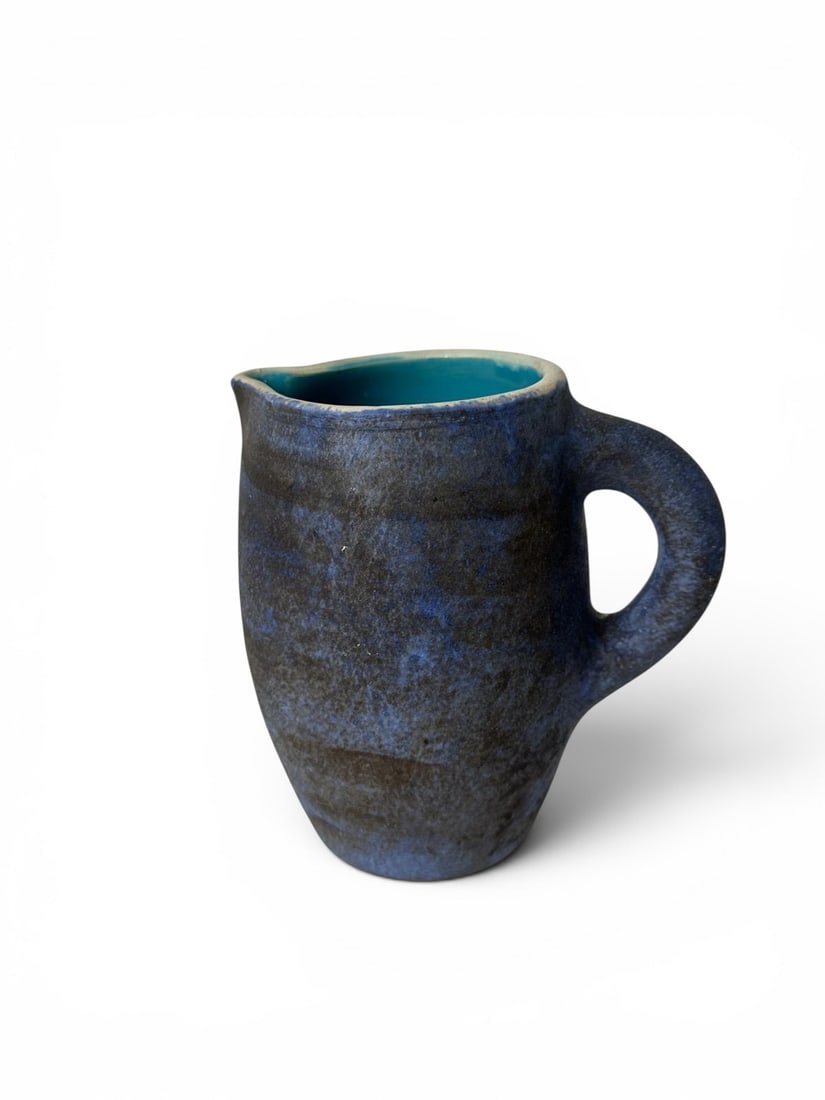 Michelle Bargoin and Jacques Serre dit 2 Potiers Blue pitcher Glazed ceramic Creation date: circa: Michelle Bargoin and Jacques Serre dit 2 Potiers Blue pitcher Glazed ceramicCreation date: circa 1970H20 W13 D20 cm