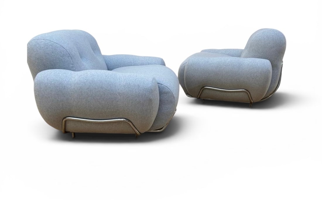 Italian design Pair of armchairs Steel and fabric Date of creation: circa 1960 H76 W108 D96 cm: Italian design Pair of armchairs Steel and fabricDate of creation: circa 1960H76 W108 D96 cm