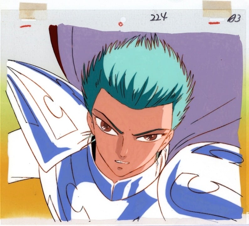 Saint Seiya Bud of Alcor Hand-painted celluloid sheet used in the production of the anime based on: Saint SeiyaBud of AlcorHand-painted celluloid sheet used in the production of the anime based on Masami Kurumada and Shingo Araki. Executed in ink and gouache.Produced by Toei AnimationAsgard Arc, 198