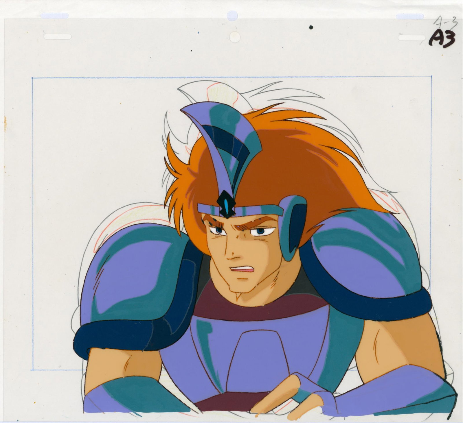 Saint Seiya Capella of the Charioteer Hand-painted celluloid sheet used in the production of the: Saint SeiyaCapella of the Charioteer Hand-painted celluloid sheet used in the production of the anime based on the manga by Masami Kurumada and Shingo Araki. Executed in ink and gouache. Associated an