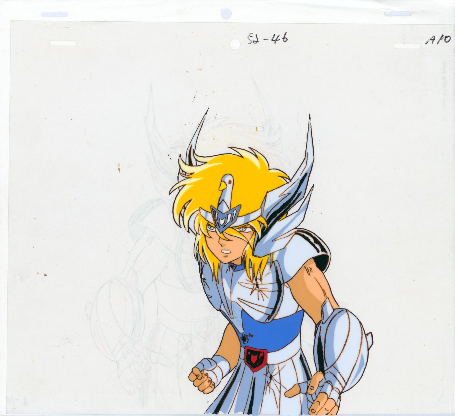 Saint Seiya Hyôga of Cygnus Hand-painted celluloid sheet used in the production of the anime based: Saint SeiyaHyôga of CygnusHand-painted celluloid sheet used in the production of the anime based on the manga by Masami Kurumada - Shingo Araki. Executed in ink and gouache. Associated animation cell