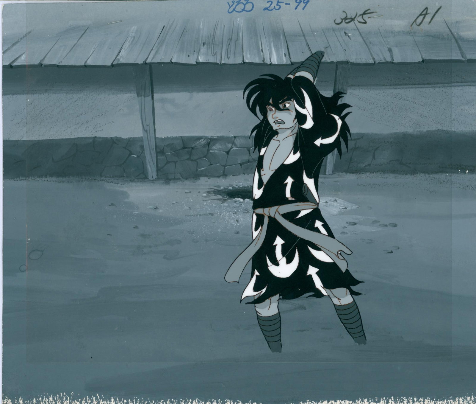 Dororo (Dororo) Hyakkimaru Hand-painted celluloid sheet used in the production of the anime Dororo,: Dororo (Dororo)HyakkimaruHand-painted celluloid sheet used in the production of the anime Dororo, based on the work of Osamu Tezuka. Executed in ink and gouache on an original gouache background.Produ