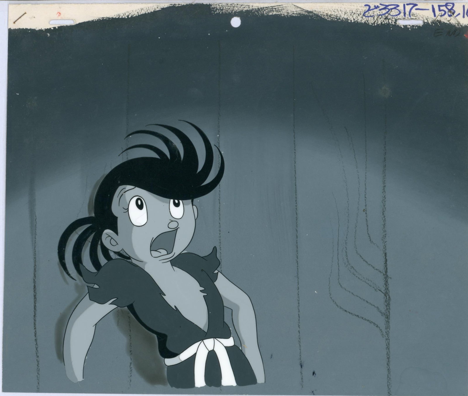 Dororo Dororo Hand-painted celluloid sheet used in the production of the anime *Dororo*, based on: DororoDororoHand-painted celluloid sheet used in the production of the anime *Dororo*, based on the work of Osamu Tezuka. Executed in ink and gouache on an original gouache background.Produced by Mush