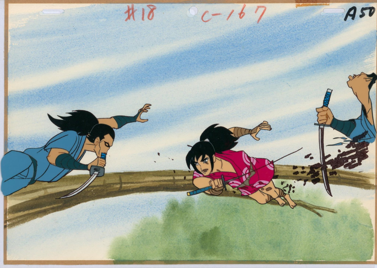 Kamui Gaiden / Ninja Kamui (Kamui Gaiden) Kamui in the midst of battle Hand-painted celluloid sheet: Kamui Gaiden / Ninja Kamui (Kamui Gaiden)Kamui in the midst of battleHand-painted celluloid sheet used in the production of the animated adaptation of Kamui Gaiden, based on the work by Sanpei Shirato