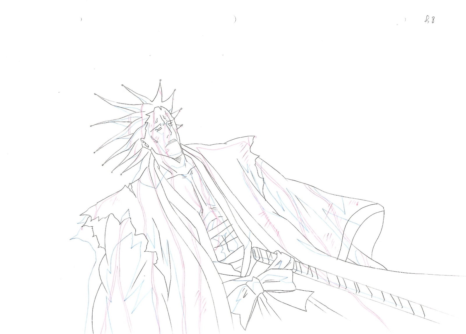 Bleach Kenpachi Zaraki Pencil and colored pencil illustration created for the anime adaptation of: Bleach Kenpachi ZarakiPencil and colored pencil illustration created for the anime adaptation of Tite Kubo’s manga Produced by Studio Pierrot 2004–2024, JapanH24 L27 cm Kenpachi Zaraki is the capt