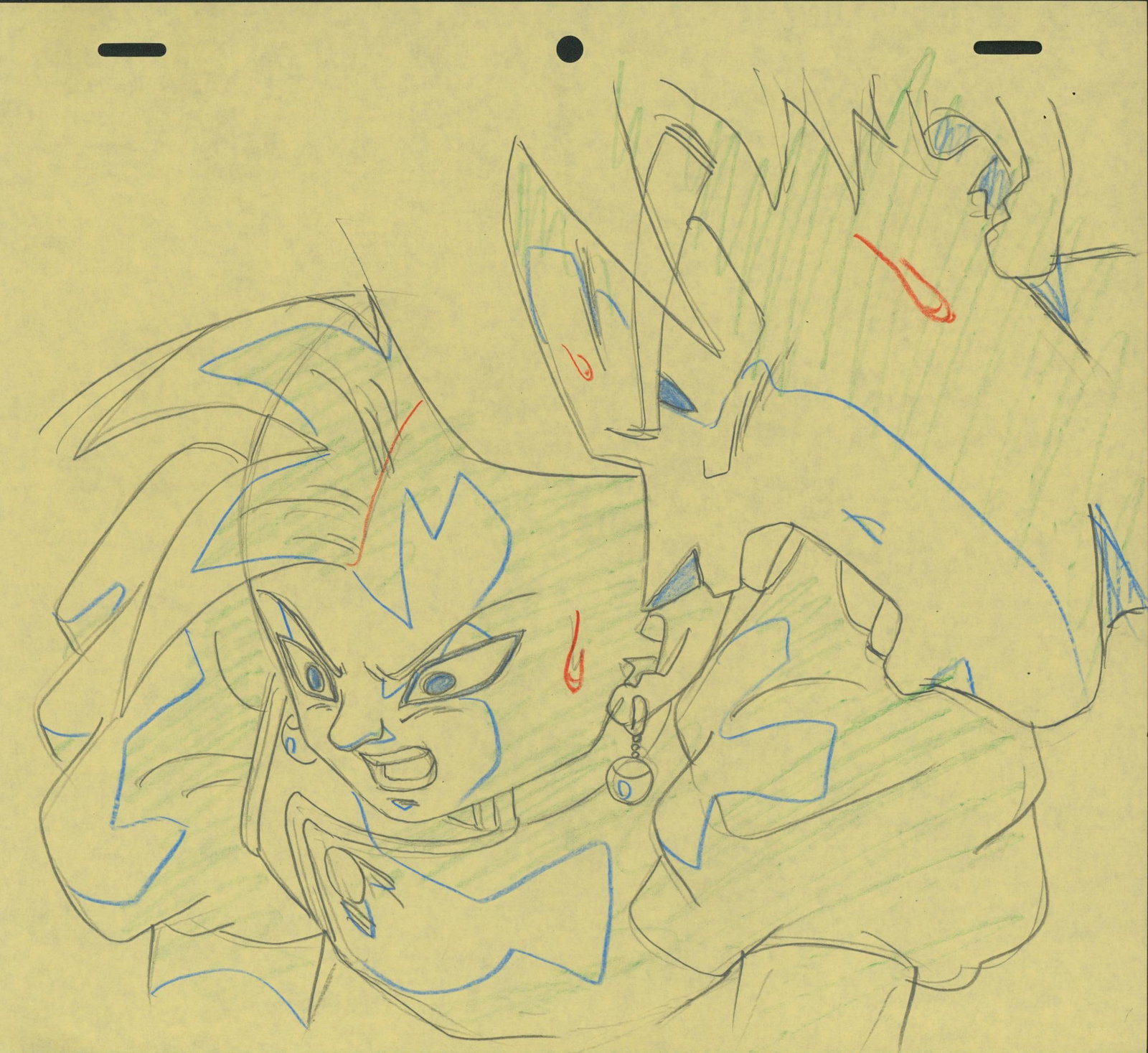 Dragon Ball Z Son Goku and Kaio Artwork created with graphite and colored pencils for the anime,: Dragon Ball Z Son Goku and KaioArtwork created with graphite and colored pencils for the anime, based on Akira Toriyama Produced by Toei Animation 1989–1996, Japan H24 L27 cmSon Goku and King Kaio, 