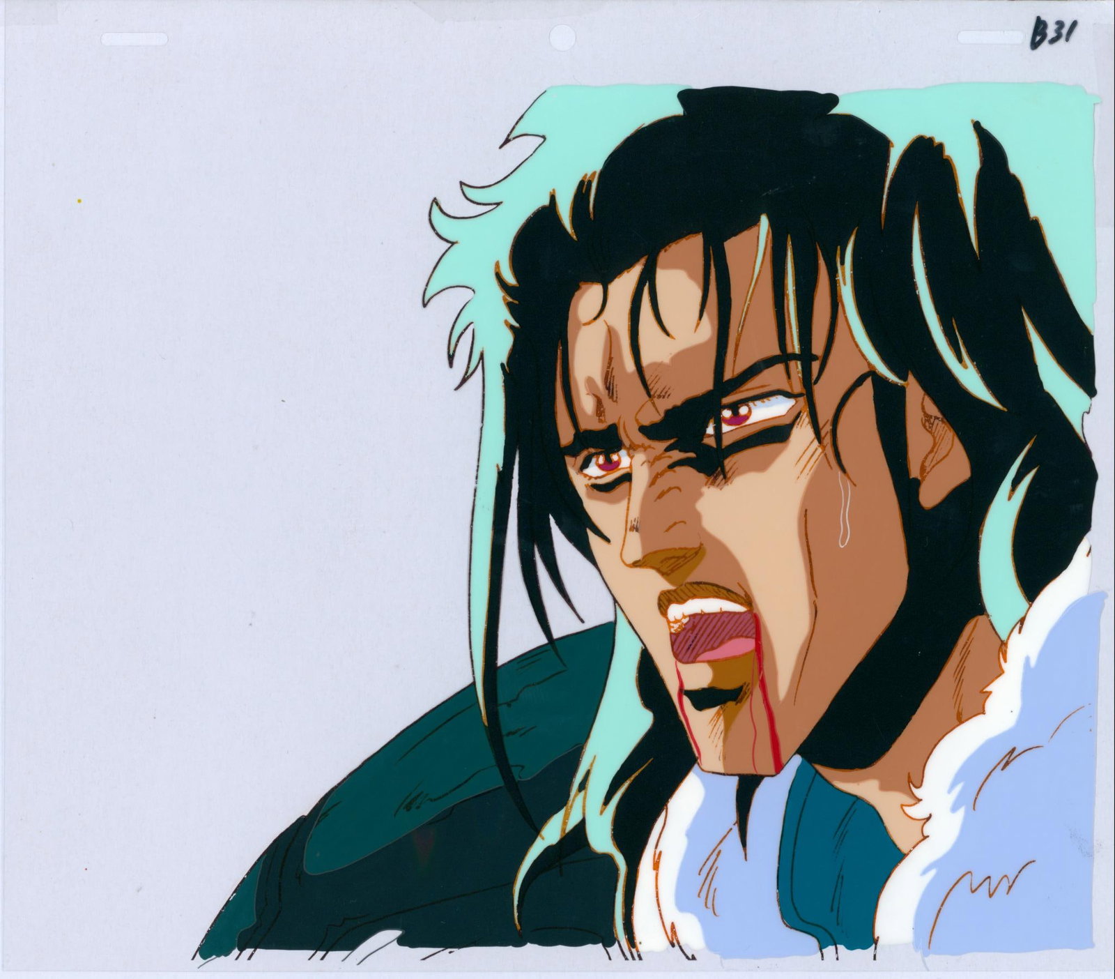 Fist of the North Star - Hokuto no Ken Rei Hand-painted celluloid sheet used in the production of: Fist of the North Star - Hokuto no KenReiHand-painted celluloid sheet used in the production of the anime Fist of the North Star, based on the work of Buronson and Tetsuo Hara. Executed in ink and gou