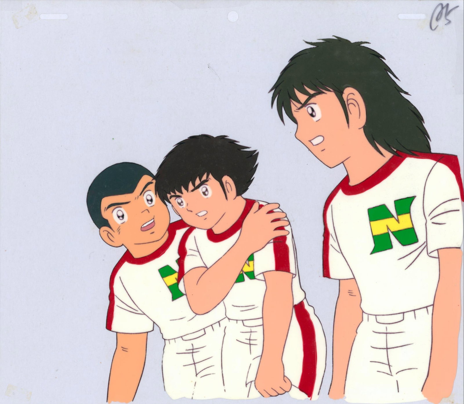Olive and Tom - Captain Tsubasa Olivier Atton (Tsubasa Ozora) Hand-painted celluloid sheet used in: Olive and Tom - Captain TsubasaOlivier Atton (Tsubasa Ozora)Hand-painted celluloid sheet used in the production of the anime Olive and Tom, based on the work of Y?ichi Takahashi. Executed in ink and g