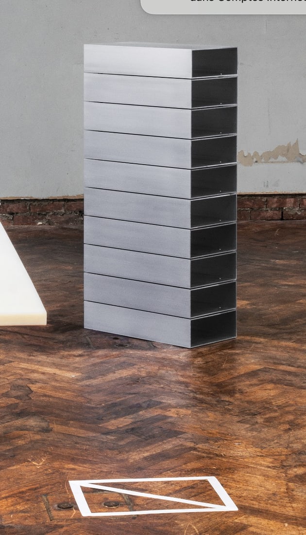 HEIM + VILADRICHSTACK STACK Shelf Waxed Aluminum H125 L60 D30 cm Approx. 60 kg Limited edition of 50: HEIM + VILADRICHSTACKSTACKShelfWaxed AluminumH125 L60 D30 cmApprox. 60 kgLimited edition of 50 piecesHEIM + VILADRICHSTACK? Shelving unit / storage unitAn architectural structure composed of stacked a
