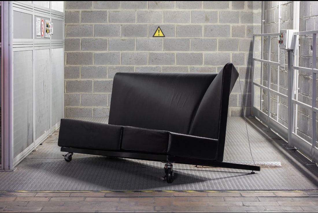 La Grande SiccitaÌ Paolo Pallucco & Mireille Rivier Divan Steel, foam, fabric 1988 H93.5 W161.8 (1 of 3)