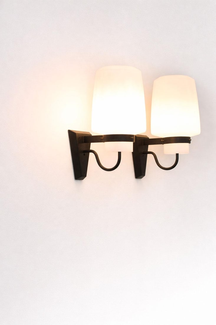 Georges Candilis (1913–1995) and Anja Blomstedt (born 1937) Pair of wall sconces Opaline glass and (1 of 2)
