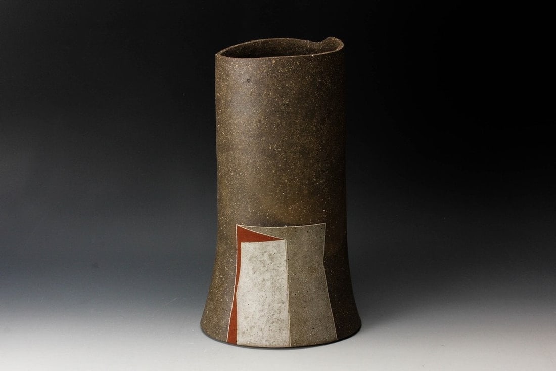 SATO Kazuhiko (b. 1947) Stoneware vase with partial ash glaze, decorated with a polychrome painted (1 of 8)