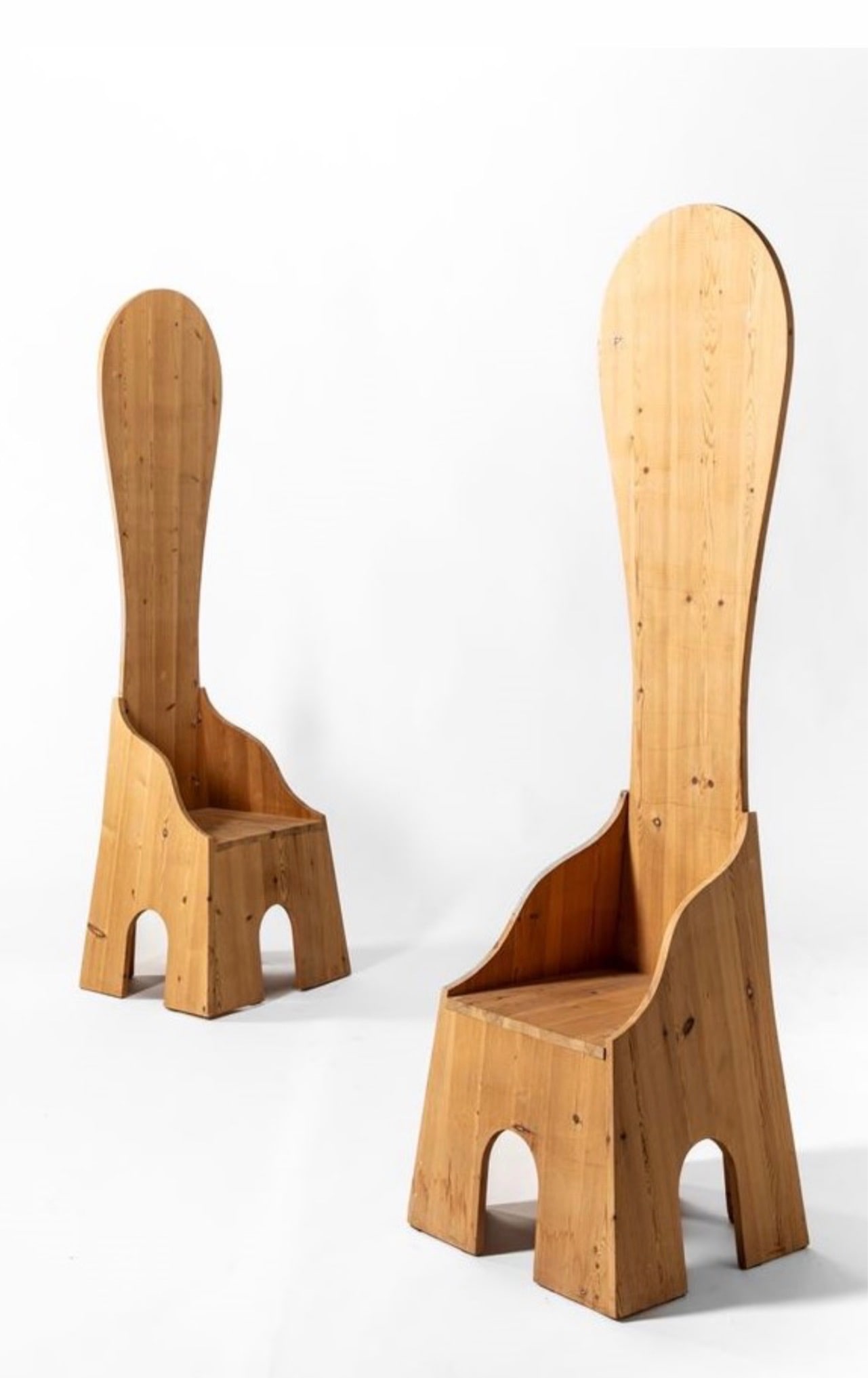 *Mario Ceroli (born in 1938) Mobile nella Valle Pair of chairs Pine Poltronova Edition Design date: (1 of 1)