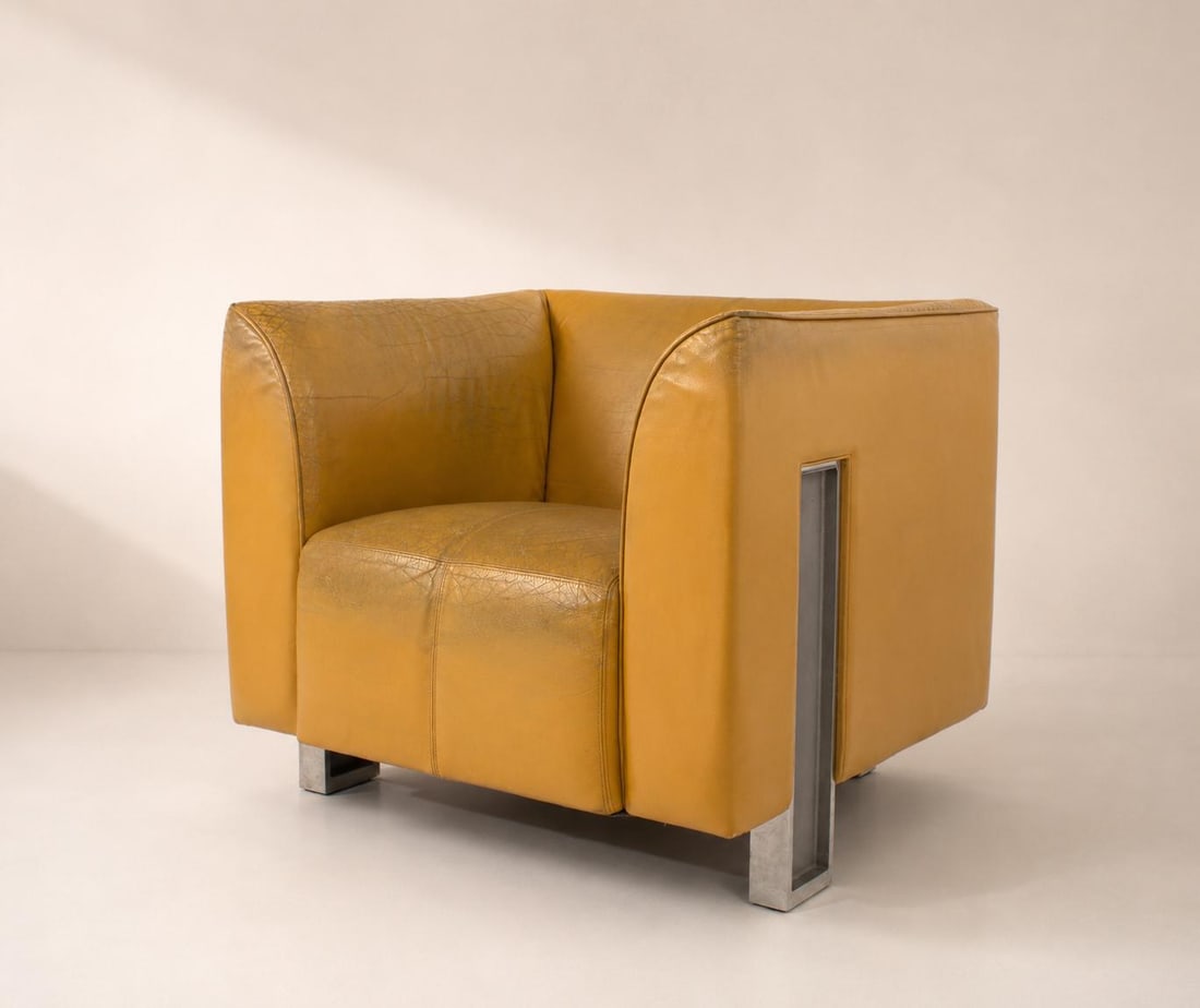 Shigeru Uchida (1943–2016) ISU Armchair Aluminum and saffron leather Pastoe, Netherlands Year (1 of 4)