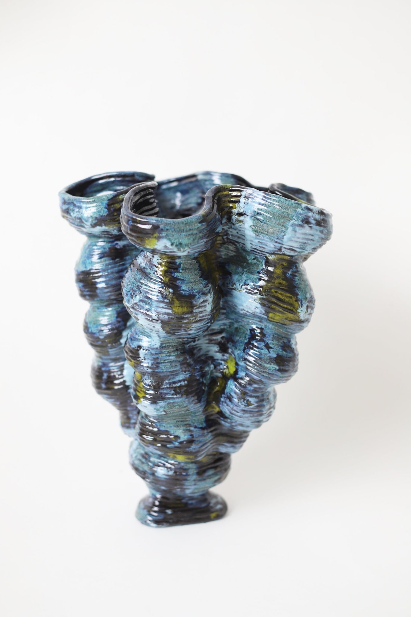 La Gadoue Blue Fruit Vase Glazed stoneware Brussels, 2025 H36 L26 cm One-of-a-kind piece: La GadoueBlue FruitVaseGlazed stonewareBrussels, 2025H36 L26 cmOne-of-a-kind piece