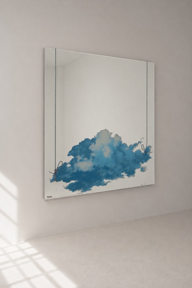 Sergio Borrini (born in 1942) Rare square mirror with cloud motif Mirrored glass with screen-printed (1 of 3)